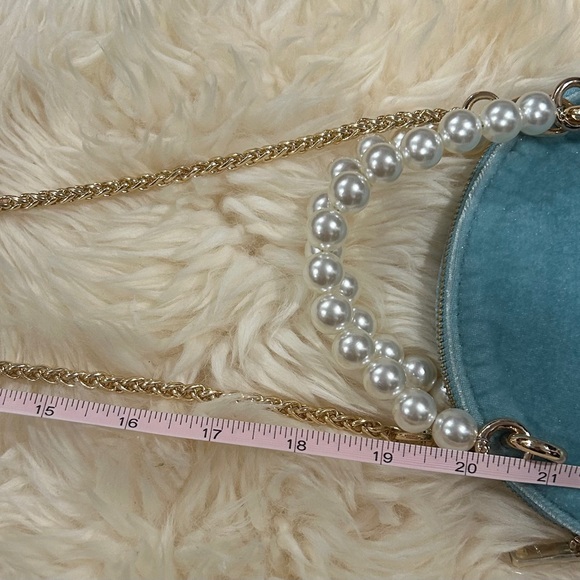 Miu Miu blue mini velvet pouch with pearl handle & Crossbody chain - Picture 12 of 13